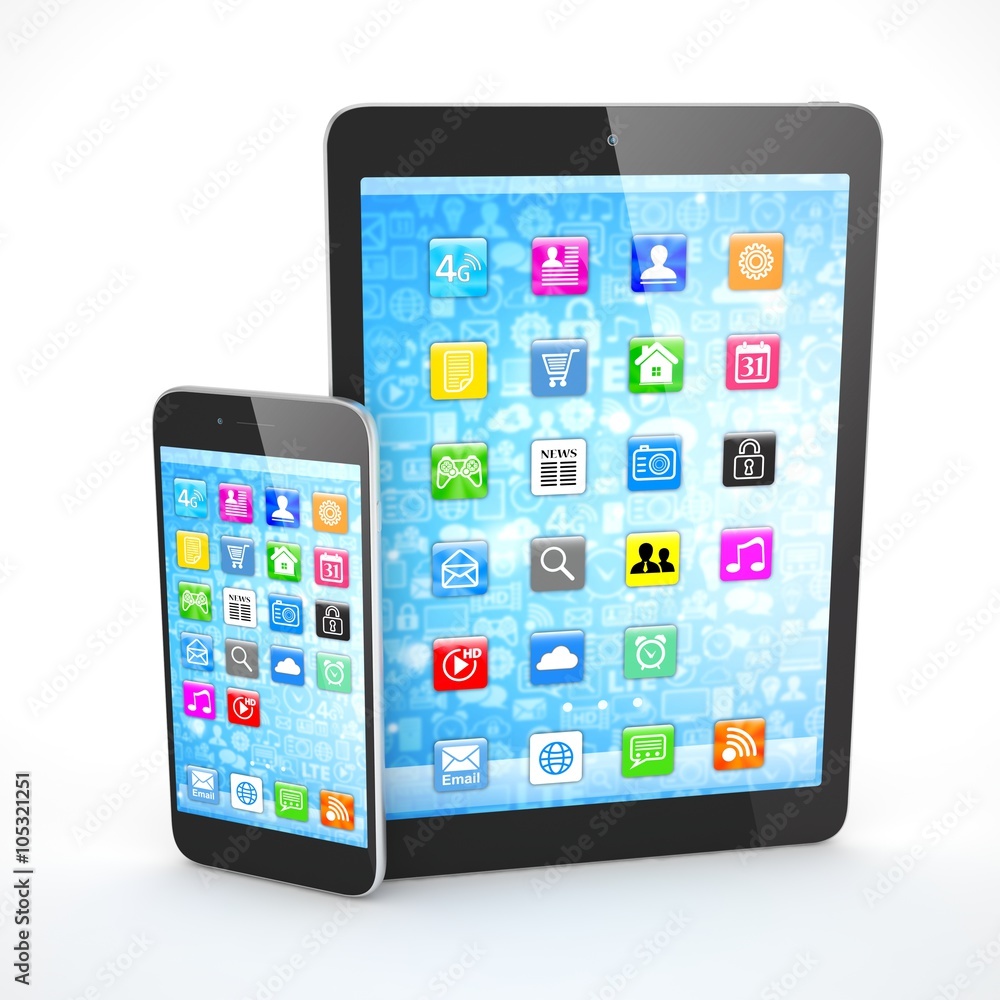 Tablet and smartphone on a white. Tablet and smartphone on a white.