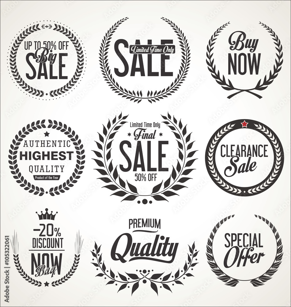 Sale Retro vintage laurel wreath labels