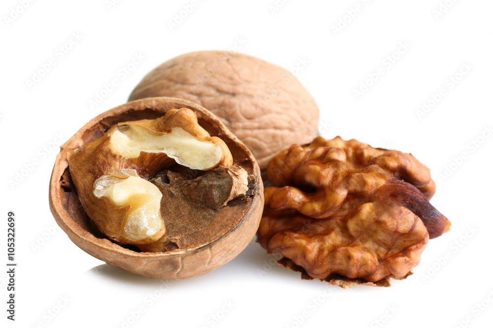 delicious and nutritious broken walnuts isolated on white background