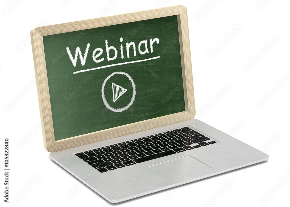 Laptop with chalkboard, video webinar, online education concept Laptop with chalkboard, video webinar, online education concept