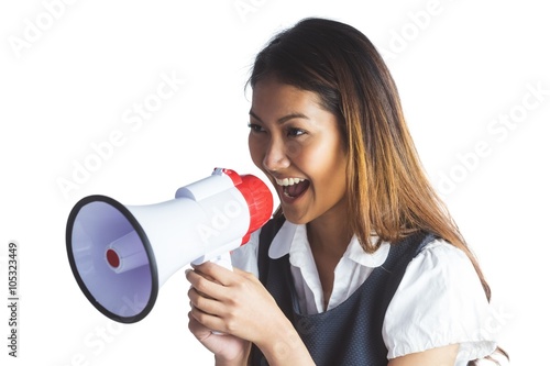 Businesswoman shooting through a megaphone