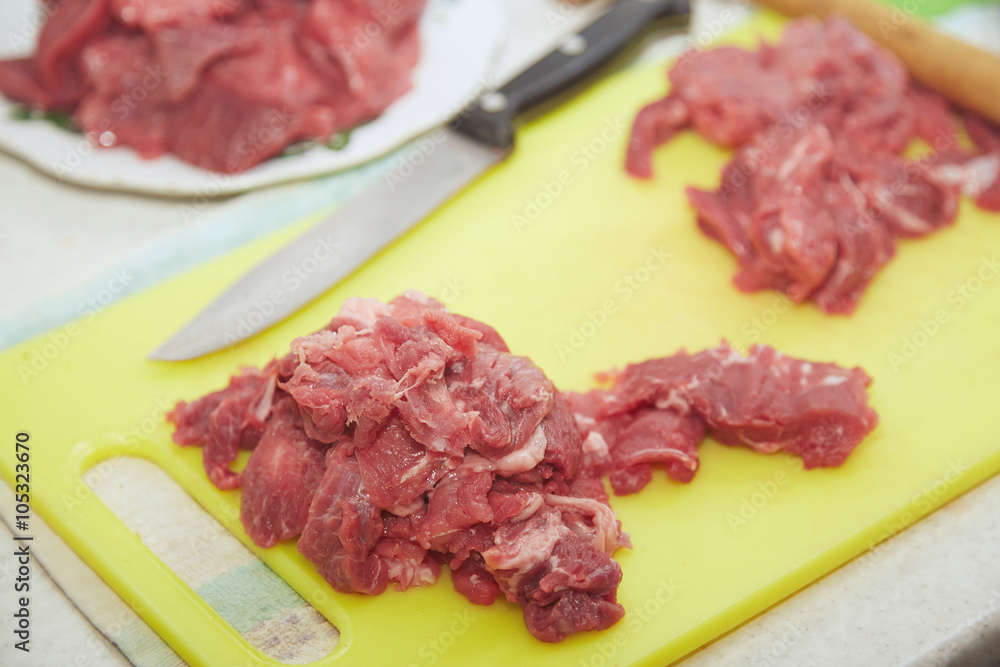 Raw meat sliced