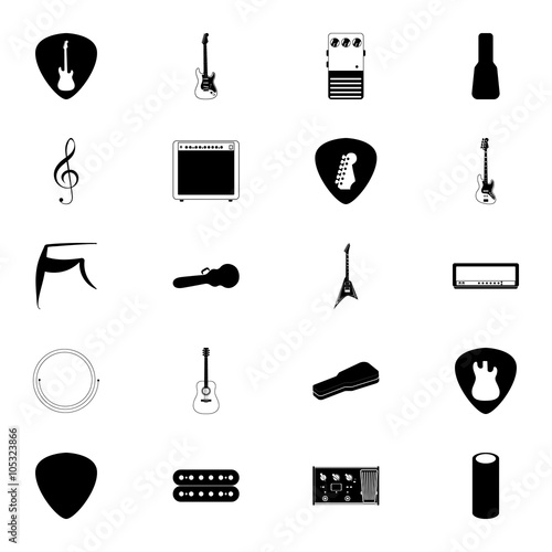  Guitar stuff equipment simple icons set