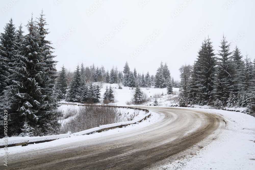Obraz premium Winter Road Turn