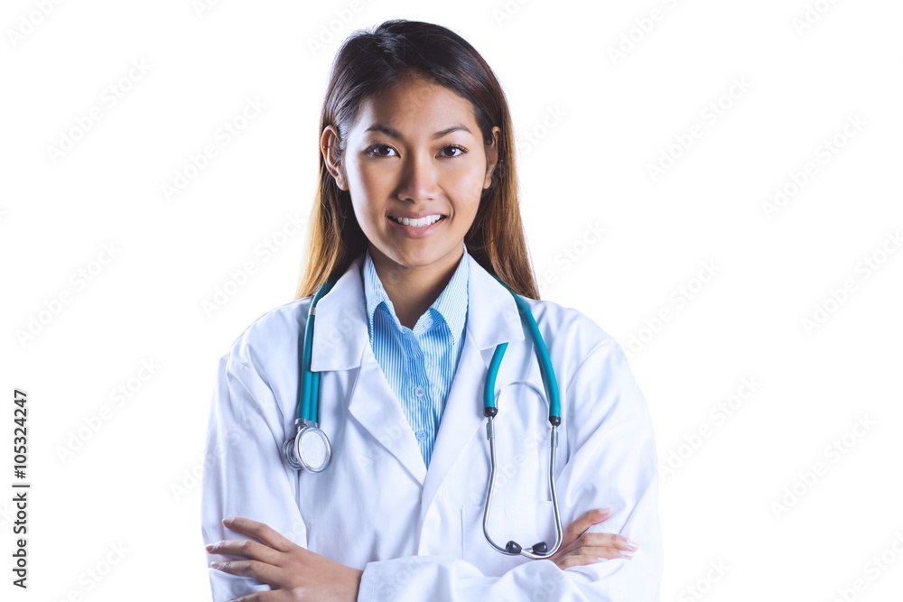 Asian doctor with arms crossed looking at the camera