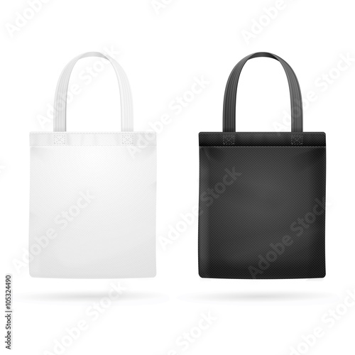 White and Black Fabric Cloth Bag Tote. Vector