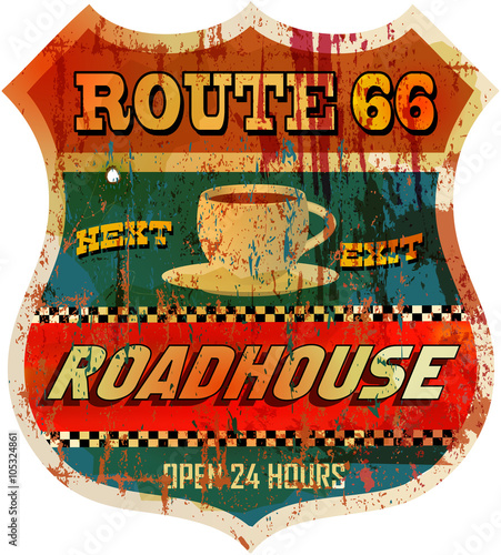 Vintage route 66 roadhouse sign, vector photo