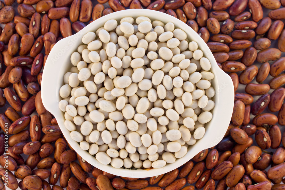 Haricot beans white color in a white mini pot Haricot beans white color in a white mini pot