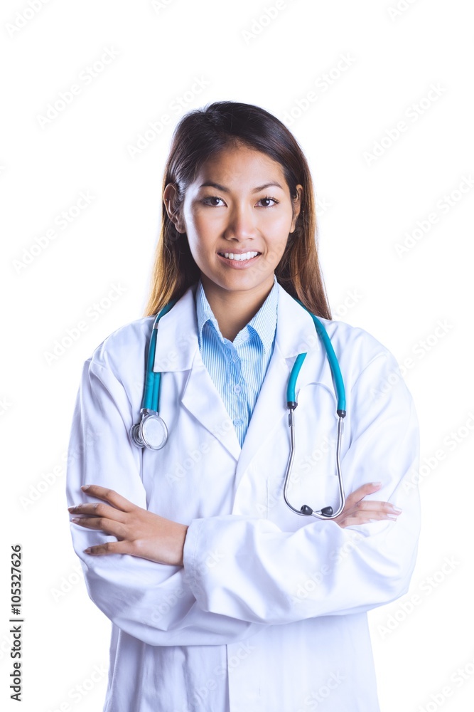 Asian doctor with arms crossed looking at the camera Asian doctor with arms crossed looking at the camera