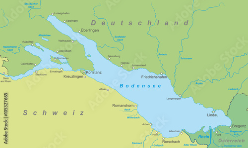 Der Bodensee - Karte in Gr  nt  nen