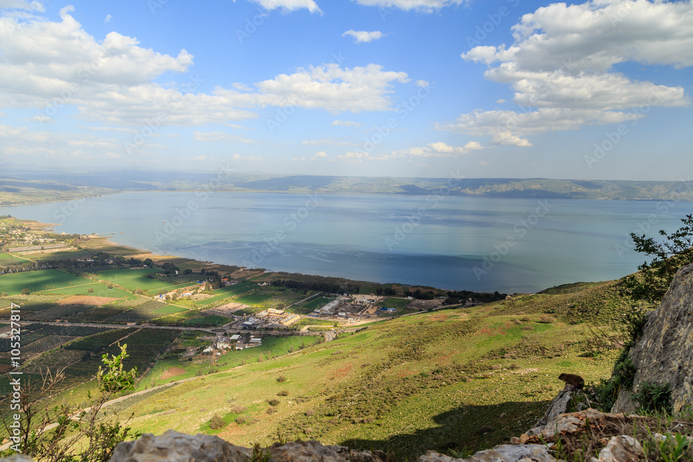 a view of the Sea of Galilee from Mount Arbel a view of the Sea of Galilee from Mount Arbel