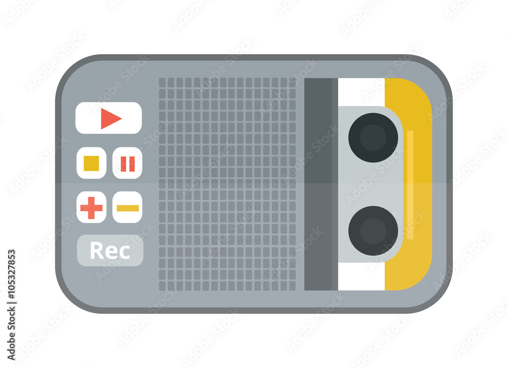 Fototapeta premium Tape recorder or dictaphone flat icon isolated on white background vector illustration. 