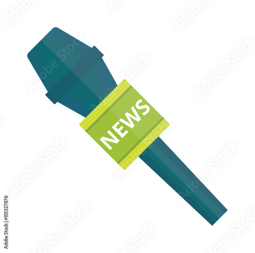 TV news microphone with blank box isolated on a white background flat vector illustration.