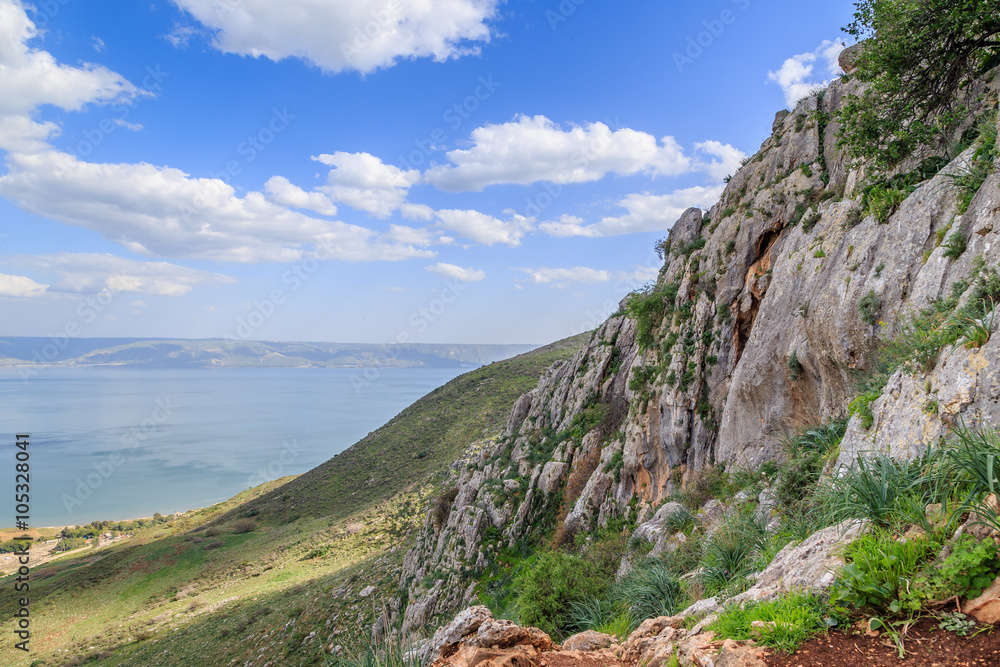 Fototapeta premium a view of the Sea of Galilee from Mount Arbel
