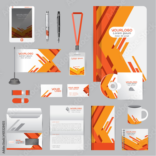 White identity template with Orange origami elements. Vector com