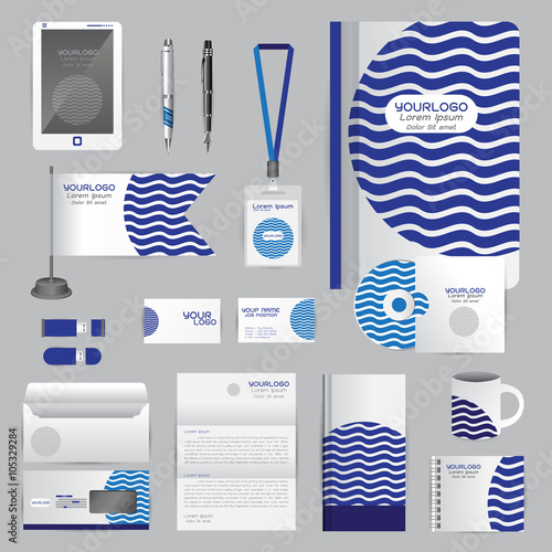 White identity template with blue origami elements. Vector compa
