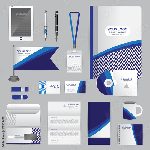 White identity template with blue origami elements. Vector compa