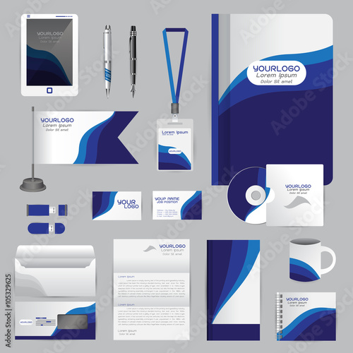 White identity template with blue origami elements. Vector compa