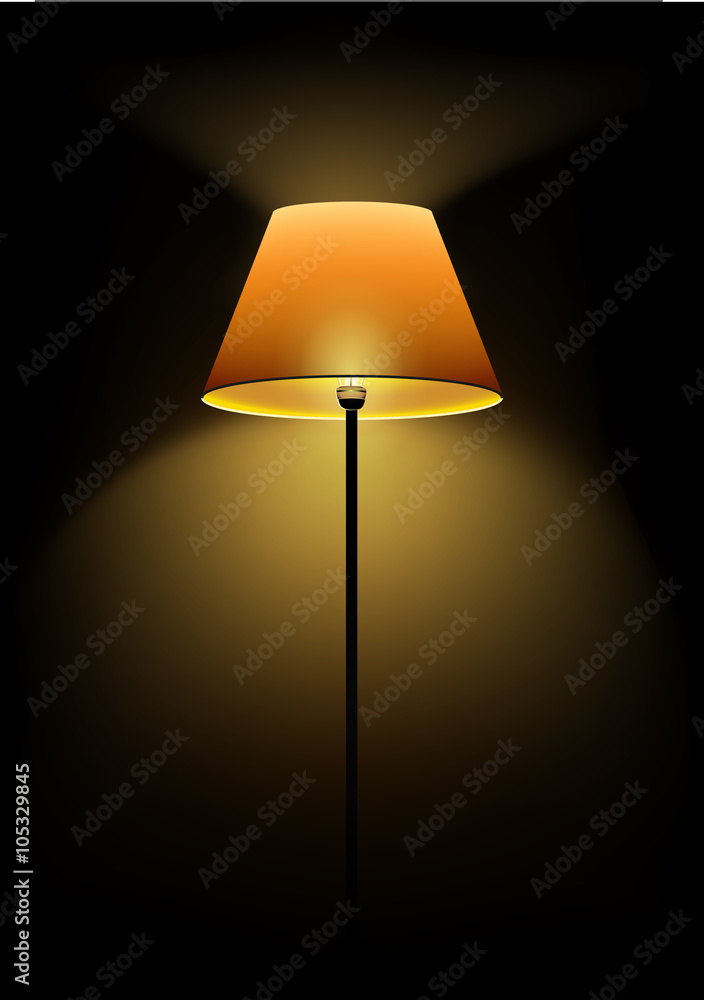 Floor lamp shines in the dark. Vector illustration Floor lamp shines in the dark. Vector illustration