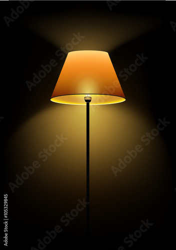 Floor lamp shines in the dark. Vector illustration