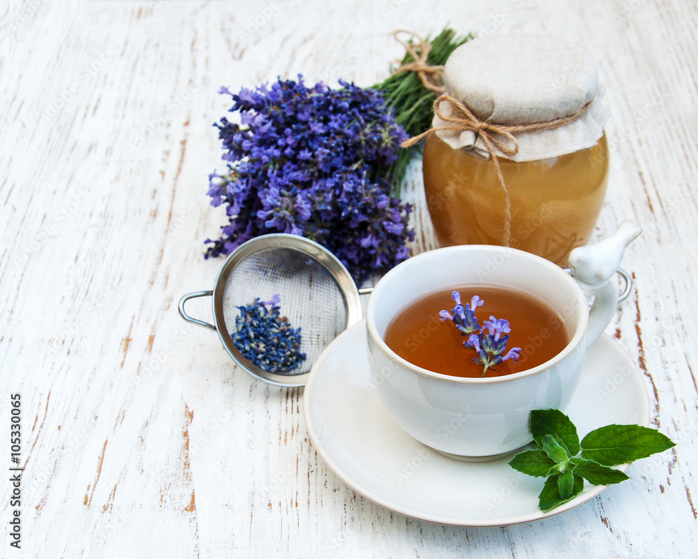 Cup of tea and lavender flowers Cup of tea and lavender flowers