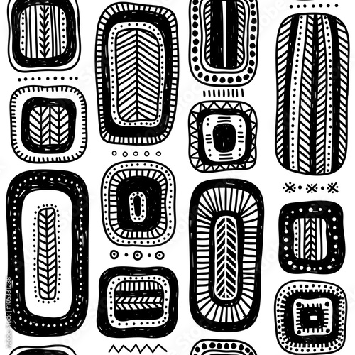 Vector seamless pattern with ethnic tribal style quadrangles