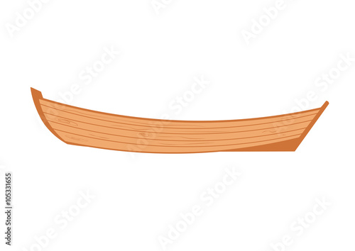 A wooden boat on a white background. Wooden boat isolated. Boat vector isolated.