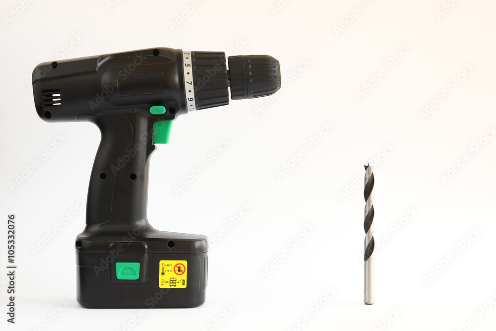 Cordless power drill on white background Cordless power drill on white background