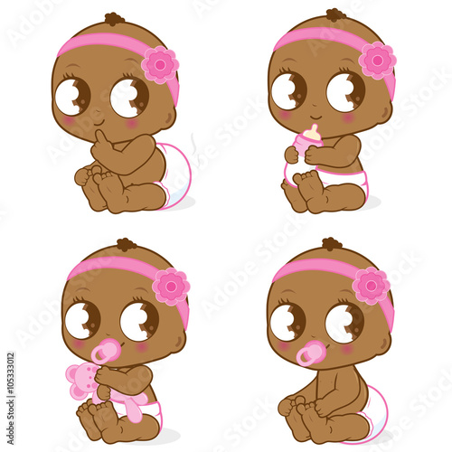 Cute African American baby girls. Vector illustration