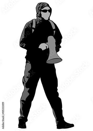 People of anarchia with molotov cocktail on white bacground