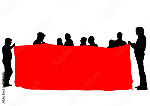 Group of people with flags on white background