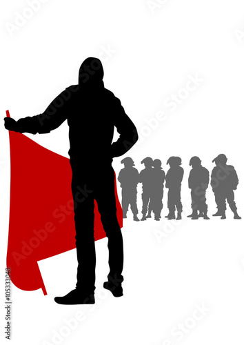 Group of people with flags on white background