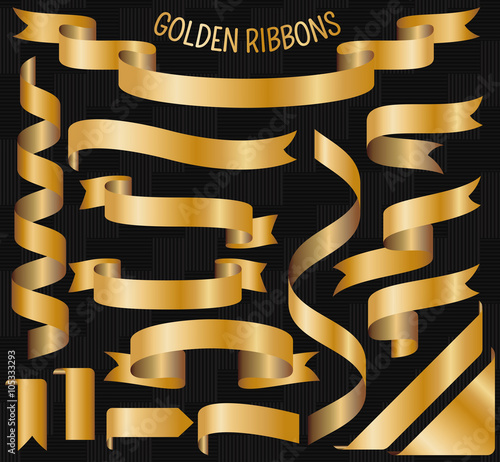 Set of golden ribbons. Vector illustration.