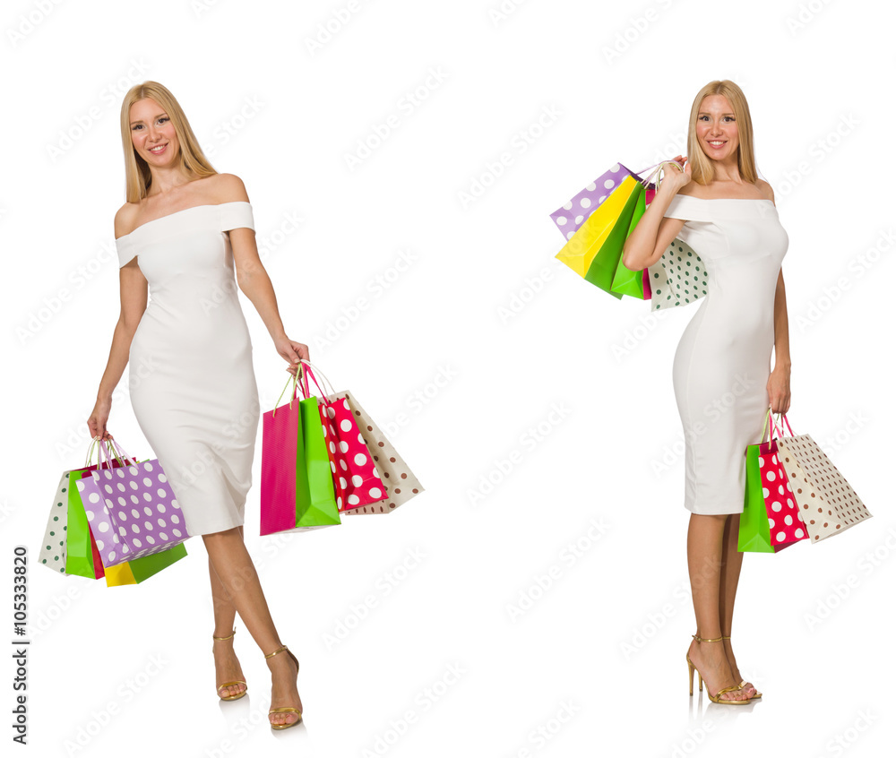 Woman with shopping bags isolated on white Woman with shopping bags isolated on white