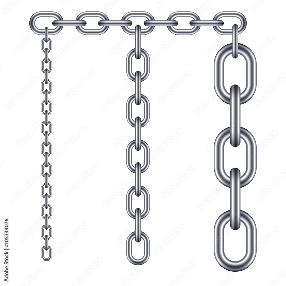 Metallic realistic chain set isolated on white background. Vecto Metallic realistic chain set isolated on white background. Vecto