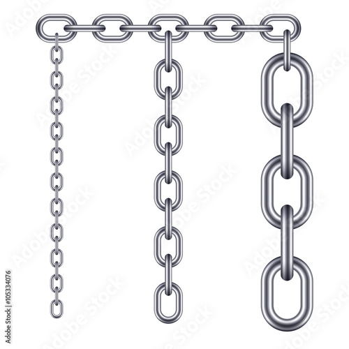 Metallic realistic chain set isolated on white background. Vecto