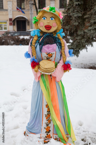 Shrovetide in Russia. Big doll for the burning on Pancake Week