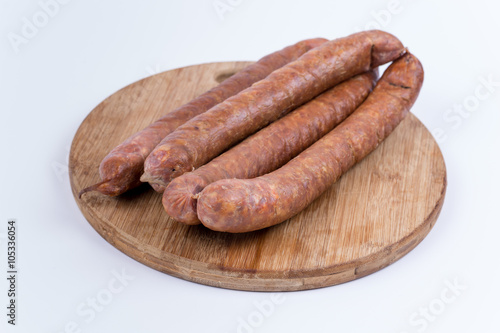 Homemade sausages on the cutting board