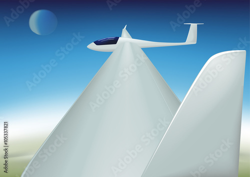 Glider is soaring above clouds