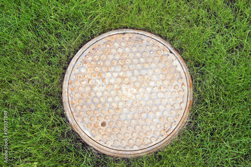 Sewer well on a green lawn