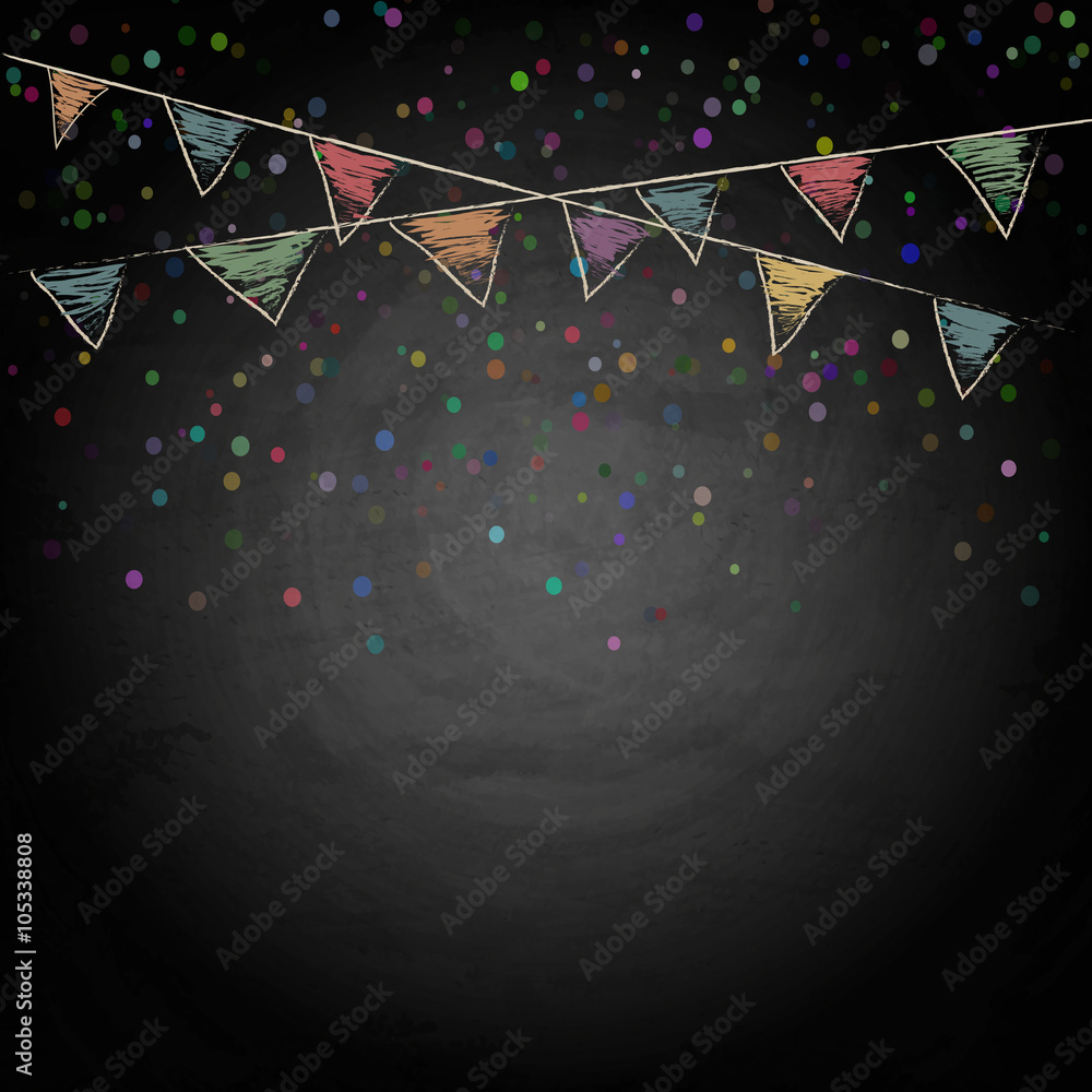 Chalkboard background with drawing bunting flags Stock Vector | Adobe Stock
