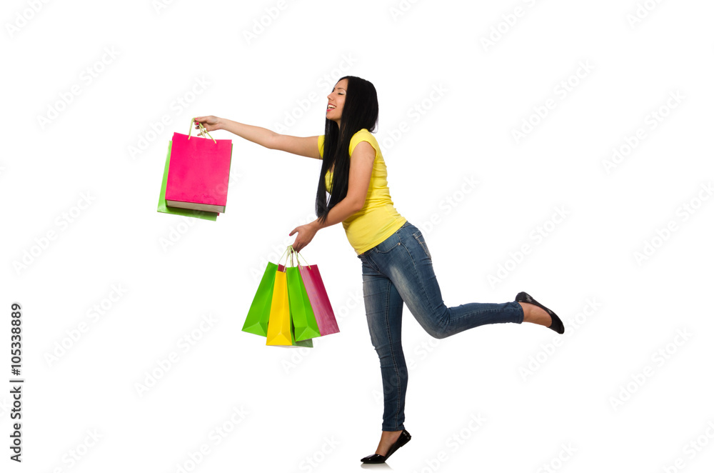 Woman with shopping bags isolated on white Woman with shopping bags isolated on white