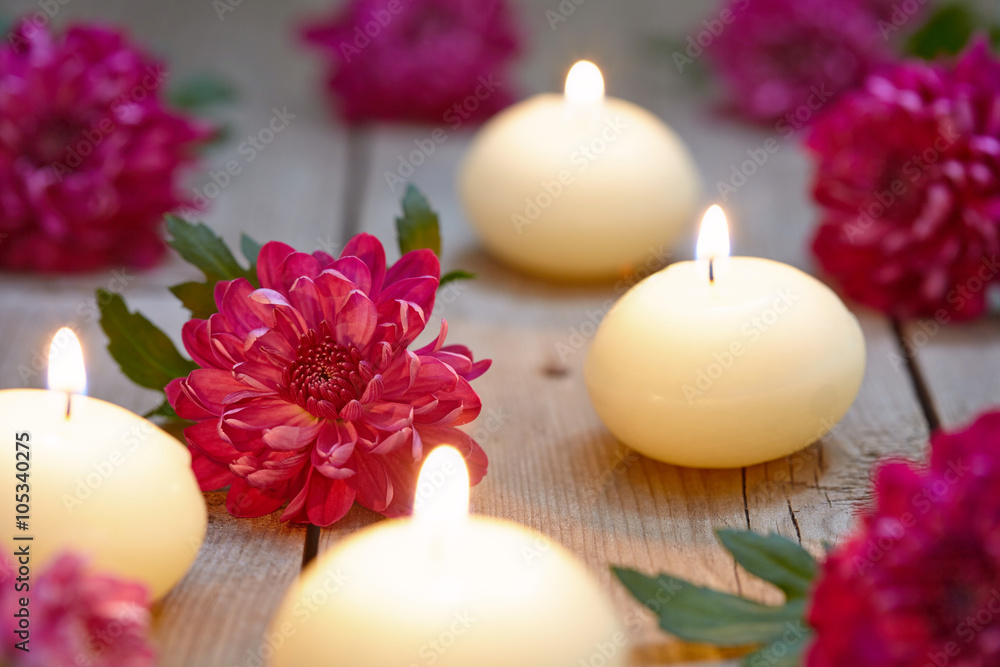 Spa theme with candles and flowers