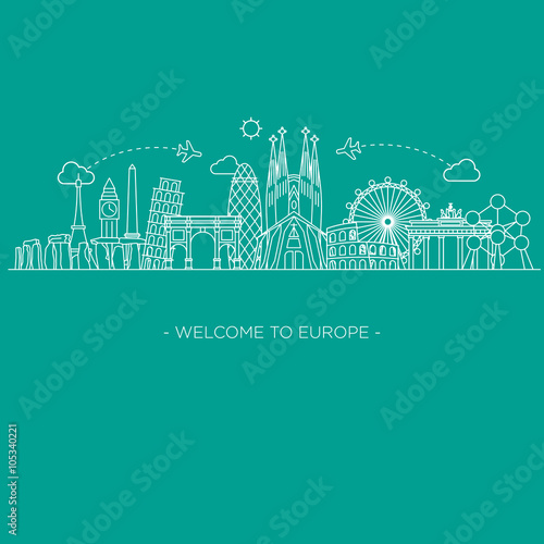 Europe monument Vector. Line art style