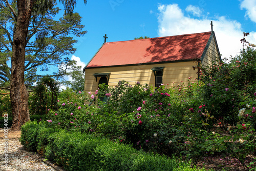 Old church in cottage garden