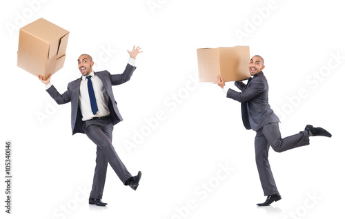 Collage of photos with man and boxes