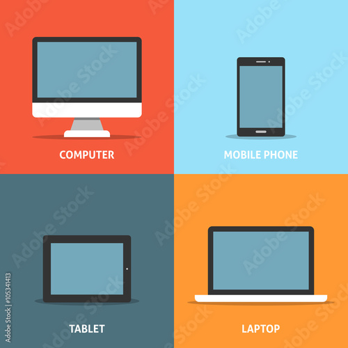 Set of electronic devices flat icons