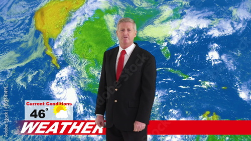 Weatherman in news studio giving weather forecast