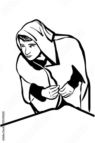 vector sketch of a young man in a robe with a hood