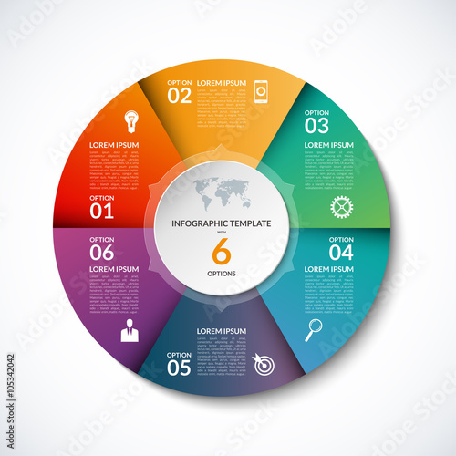 Vector infographic circle template with 6 steps, parts, options